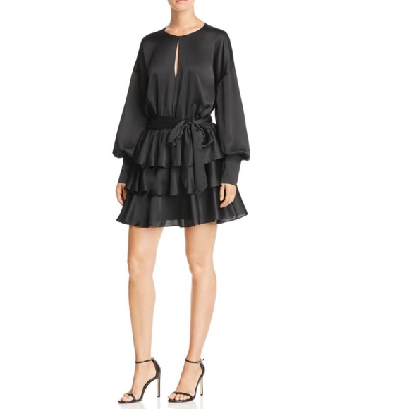 Aqua Dresses & Skirts - Aqua tiered satin dress Black Ruffle Tiered Long-Sleeve Dress